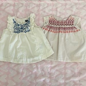 2 baby gap tops with beautiful stitched detail, 0-3m